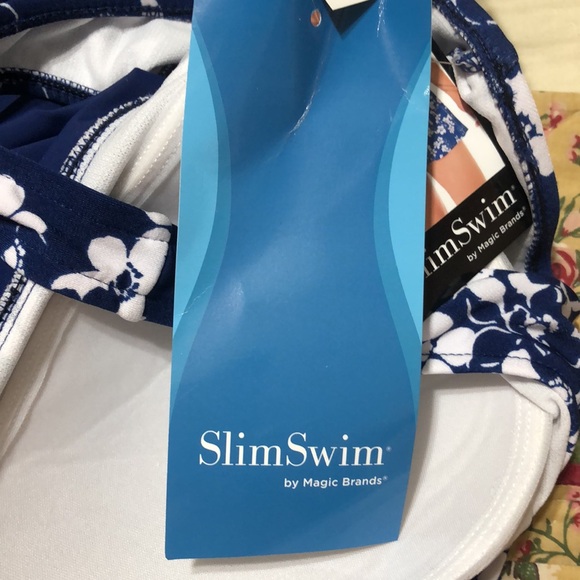 Slim Swim 2X One Piece Swimsuit Navy And White NEW With Tags by Magic Brand - Picture 10 of 10